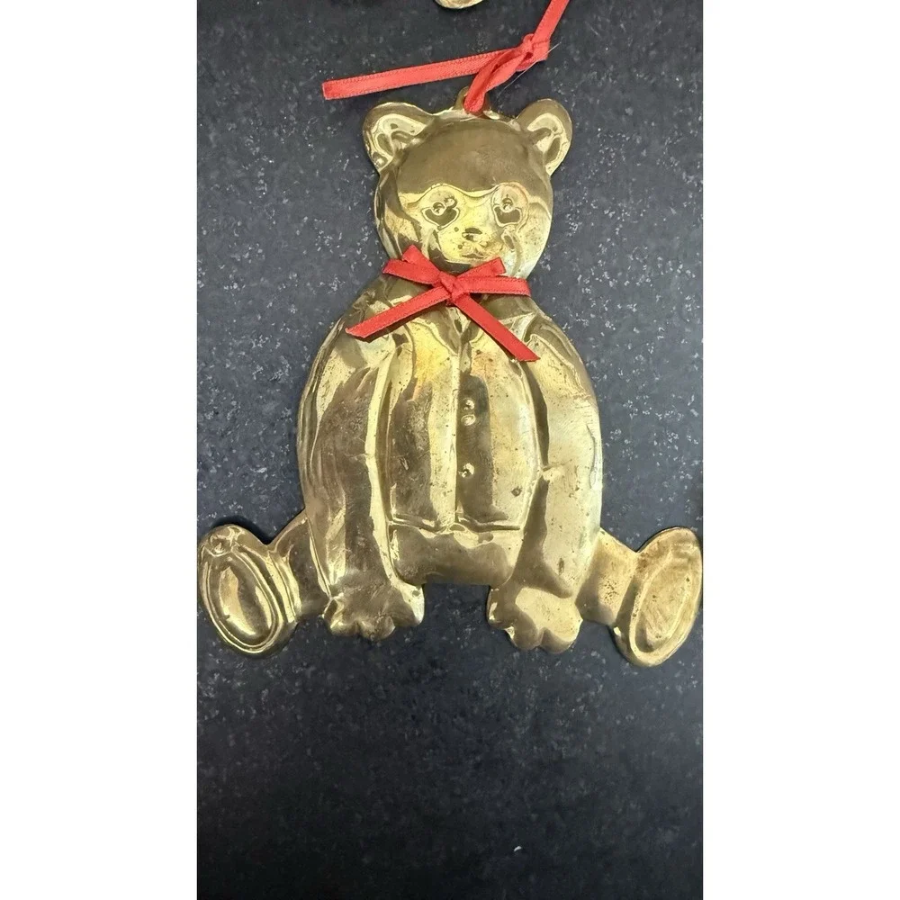Lot Of 5 Vintage Department 56 Brass Teddy Bear Christmas Ornament Hanger 1984